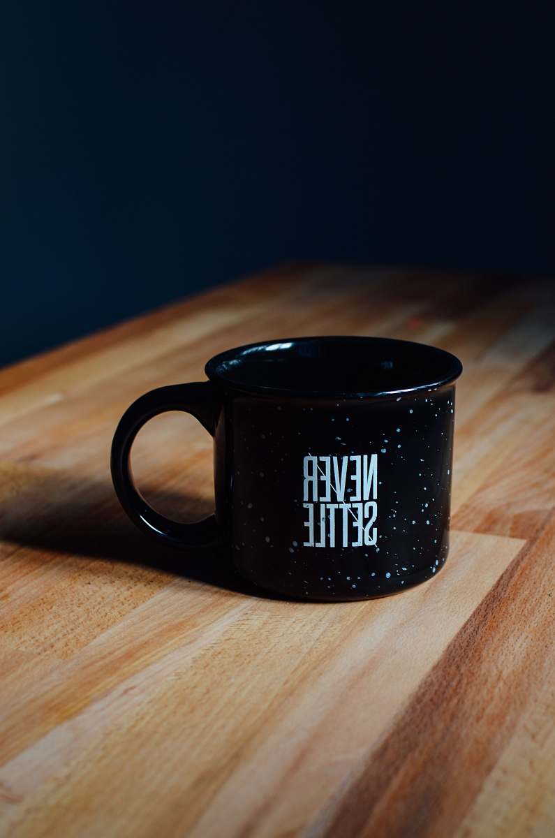 coffee cup black ceramic mug on table quote